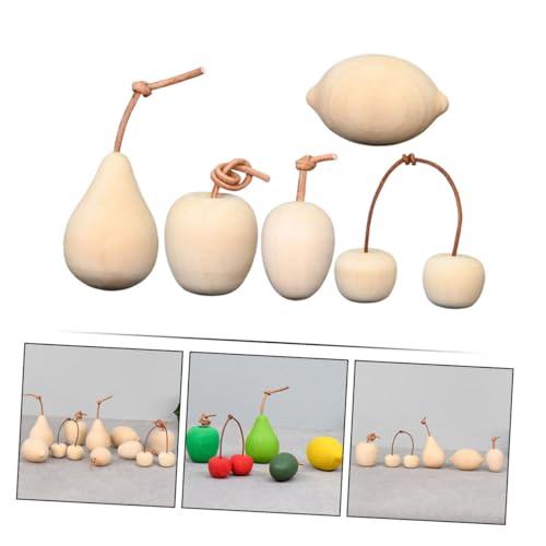 SEWOART 5pcs Graffiti Wooden Ornaments DIY Painting Fruits Crafts Wood Lemon Cherry Pear Unfinished Fruits Crafts Unpainted Crafts Fruit Decor Wooden SEWOART