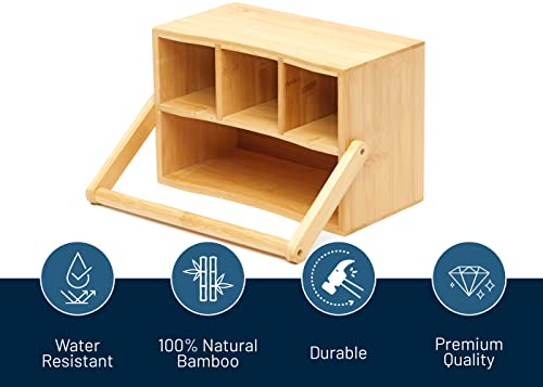 RoyalHouse Natural Bamboo Utensil Holder And Organizer For Kitchen Countertop, Bamboo Picnic Basket With Folding Handle for Camping Trip RoyalHouse