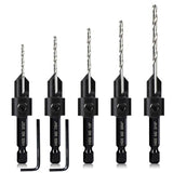 5-pc Woodworking Countersink Counterbore Drill Bit Set 3in1 for #6 8 10 12 16 Screws, M2 Pilot Drill Bits Adjustable Depth, 82-Degree Chamfer with - WoodArtSupply
