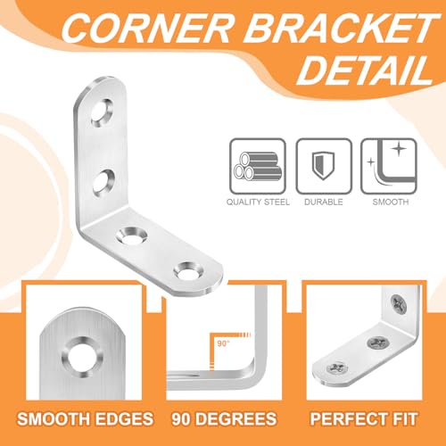 24PCS Silver L Bracket Corner Sets 90 Degree Corner Brace Metal Right Angle Bracket Stainless Steel for Wood Shelves Cabinet Furniture Tables Chairs PICRALT