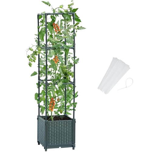 LINEX Raised Garden Bed Planter Box with Trellis, 41.3” Tomato Planters for Climbing Plants Vegetable Vine Flowers Outdoor Patio, Tomatoes Cage - WoodArtSupply