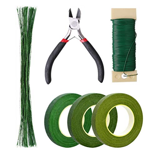 Pengxiaomei Floral Arrangement Kit, Floral Tape and Floral Wire with Cutter,Green Floral Tape 22 Guage Floral Stem Wire 26 Gauge Green Floral Wire - WoodArtSupply