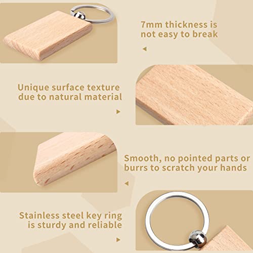 20 Pieces Blank Wooden Key Chain, Rectangle Wood Blanks for Key Chains, Wood Engraving Blanks for DIY Gift Crafts fuceury