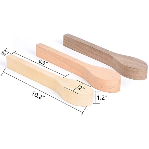 3Pcs Wood Carving Spoon Blank Unfinished Wooden Craft Whittling Kit for Whittler Starter Kids,Basswood +Walnut +Cherry - WoodArtSupply