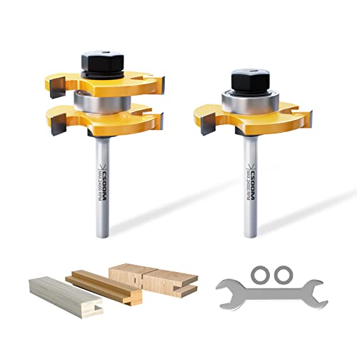 CSOOM 2-Piece Tongue and Groove Router Bit Set with 1/4 Inch Shank, 3 Teeth, and Adjustable T Shape - Ideal Woodworking Tool for Wood Milling and - WoodArtSupply