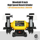 Woodskil 4.8A 3/4HP 8-Inch Bench Grinder, 3600rpm Table Grinder with Two Protective Eye Masks and Two Grinding Wheels Multipurpose Grinders for Woodskil