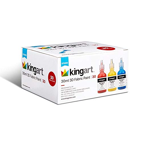 KINGART Permanent Fabric Paint, Set of 30 Colors, 30ml Bottles, Washer & Dryer Safe, Textile Paint for Clothes, T-Shirts, Jeans, Bags, Shoes, Art and KINGART