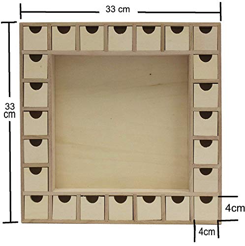 13 Inch Christmas Advent Calendar Shadow Box - Pre Assembled with Removable Drawers - Unfinished Wood Ready to Decorate and Personalize - For DIY, Creative Hobbies