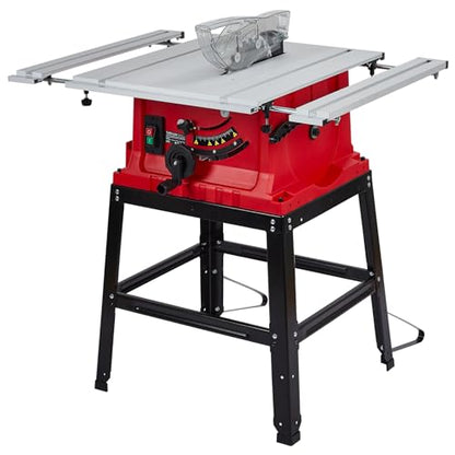 Table Saw, 10 Inch 15A Multifunctional Saw with Stand & Push Stick for Jobside, 90° Cross Cut & 0-45° Bevel Cut, Cutting Speed Up to 5000RPM,
