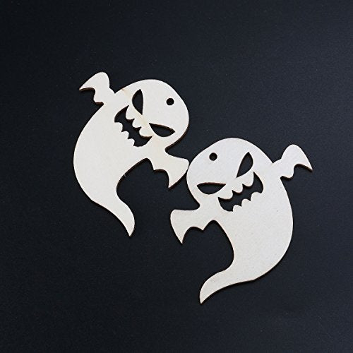 VOSAREA 10PCS Halloween Decoration Snicker Ghost Pendant with Hemp Ropes Hanging Embellishments Decotaitve Wooden Pieces Crafts Cutout Shape VOSAREA