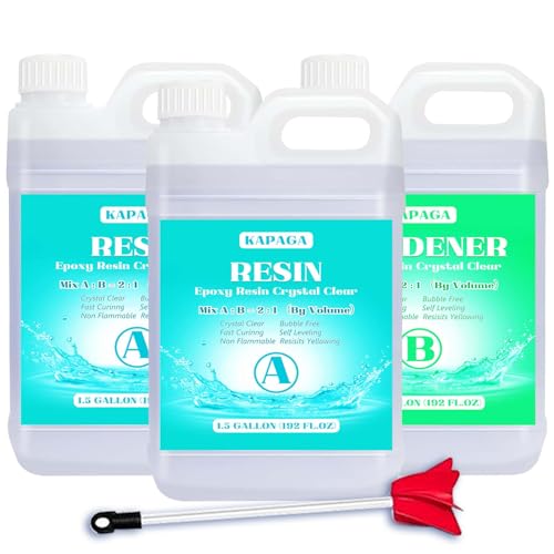 Deep Pour Epoxy Resin 4.5 Gallon 2-4" Inch Pour Depth Low Viscosity Crystal Clear & High Gloss, Bubble-Free Casting 2:1 Mix Ratio Resin Kit for Wood Kapaga