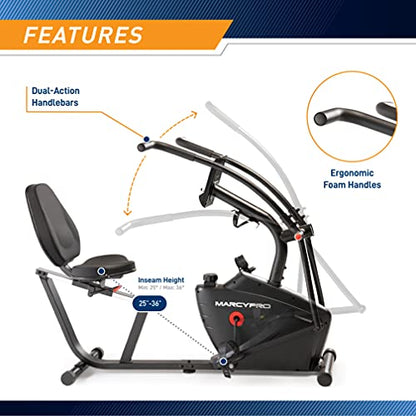 Marcy Dual Action Cross Training Recumbent Exercise Bike with Arm Exercisers, Gym Equipment for Work from Home Fitness, Black JX-7301 - WoodArtSupply