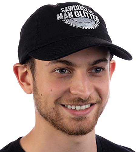 Ann Arbor T-shirt Co. Sawdust is Man Glitter | Funny Woodworking Wood Working Saw Dust Humor Baseball Cap Dad Hat Black Ann Arbor T-shirt Co.