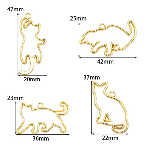 WAY DENG 12 Mix Metal Alloy Open Back Bezel Frame Charm Cat Gold Epoxy Pressed Flower UV Resin Mold Earring Necklace Pendant Dangle Jewelry Crafts - WoodArtSupply