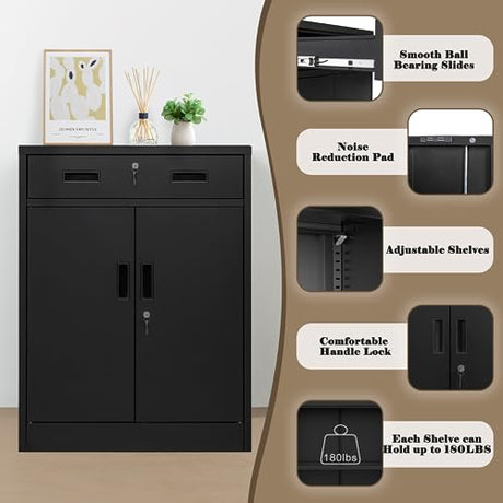TaskStorz Metal Garage Storage Cabinets，Metal File Cabinet with 1 Locking Drawers, Lockable Storage Cabinets for Office, Home, Garage, Warehouse TaskStorz