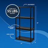 Gracious Living Multipurpose 4 Shelf Modular Design Solid Plastic Lightweight Storage Unit for Indoor and Outdoor Home or Office Organization, Black Gracious Living