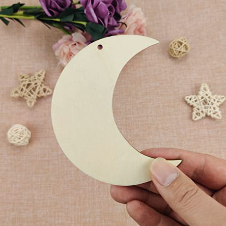 20pcs Moon Wood Cutouts DIY Craft Embellishments Moon Unfinished Wood Gift Tags Ornaments Decoration JANOU