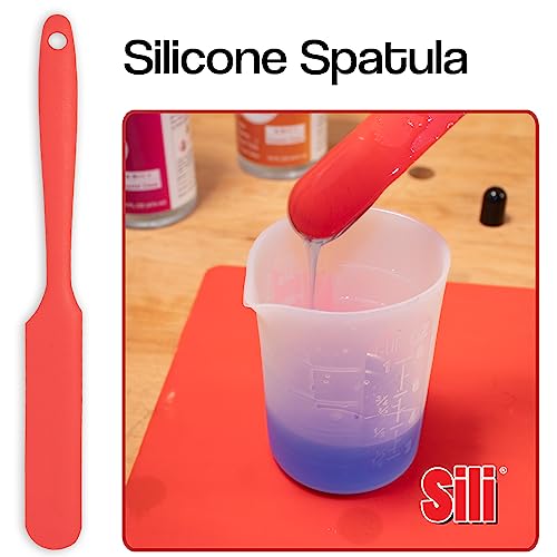 Sili 7 Piece Epoxy/Resin Complete Mixing Kit Featuring The Red Silicone Mat for Jewelry Making • Woodworking • Pen Blank Mixing and General Epoxy Sili