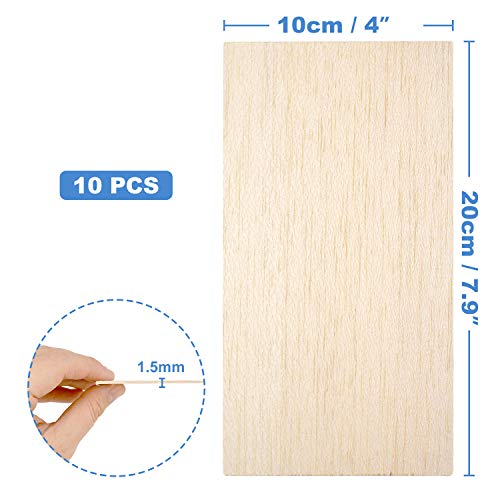 10 Pack Balsa Wood Sheets, Natural Unfinished Wood for House Aircraft Ship Boat DIY Wooden Plate Model, School Projects, Craft Project 100x200x1.5mm
