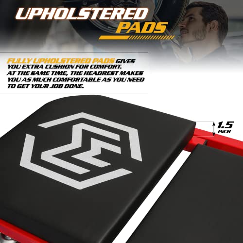 Magshion 40" Triplex Folding Creeper and Rolling Seat 2-in-1 330 lbs Capacity Foldable Mechanic Creeper Garage Stool Lay Down or Sit (Red) Magshion