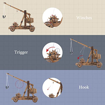 Toystub 3D Wooden Trebuchet Puzzle Kit for Adults - Build and Display Your Own Mini Catapult - WoodArtSupply