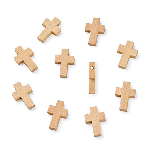 KISSITTY 50Pcs 7/8" x 5/9" Natural Unfinished Wood Cross Pendants Beads 22x14mm for Crafts & DIY Jewelry Projects KISSITTY