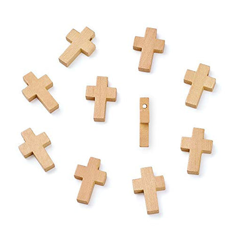 KISSITTY 50Pcs 7/8" x 5/9" Natural Unfinished Wood Cross Pendants Beads 22x14mm for Crafts & DIY Jewelry Projects KISSITTY