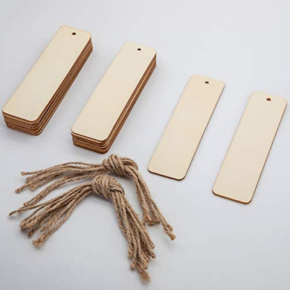 JANOU Rectangle Wood Crafts DIY Blank Hanging Gift Tags Ornaments with Ropes Wedding Birthday Party Decoration Pack 20pcs
