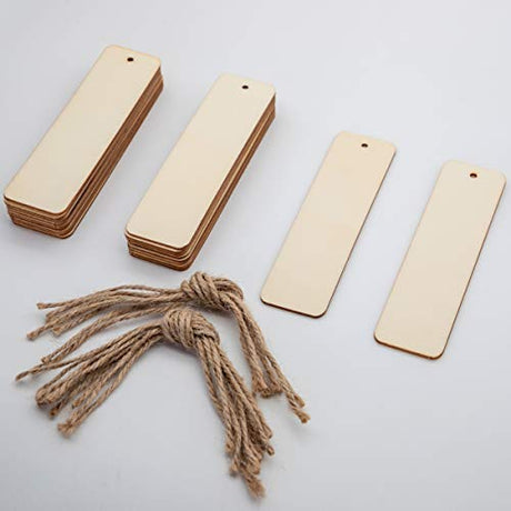 JANOU Rectangle Wood Crafts DIY Blank Hanging Gift Tags Ornaments with Ropes Wedding Birthday Party Decoration Pack 20pcs JANOU