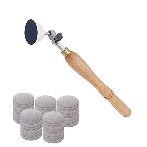 Bowl Sander, Sanding Tool for Woodworking, With 2 Inch Hook and Loop Sanding PU Pad and 11.8 Inch Long Hardwood Handle, Total 50 Pcs Sandpaper Discs
