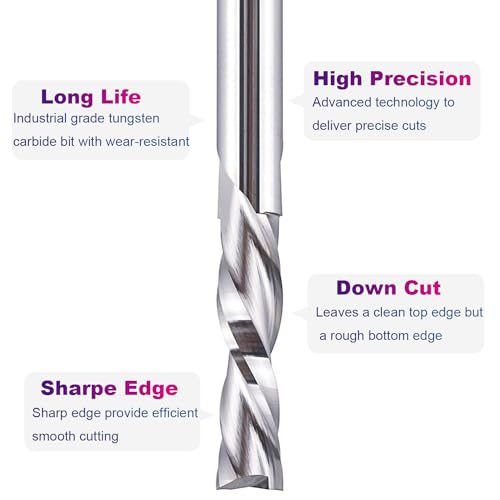 SpeTool 5PCS Spiral Downcut Router Bits 1/4" Shank 1" Cutting Length Solid Carbide CNC Router Bit Set End Mills for Plunge Router Wood Carving SpeTool