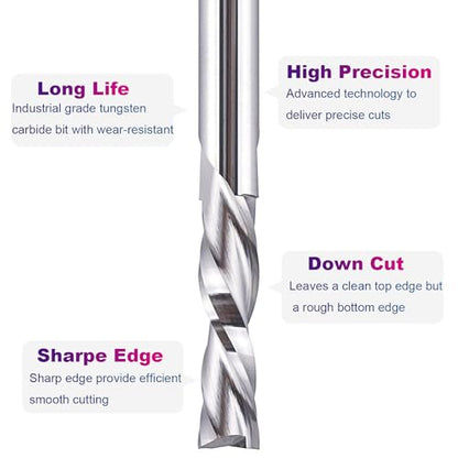 SpeTool 5PCS Spiral Downcut Router Bits 1/4" Shank 1" Cutting Length Solid Carbide CNC Router Bit Set End Mills for Plunge Router Wood Carving - WoodArtSupply