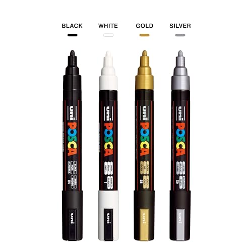 4 pcs Uni Posca Paint Markers, 5M Medium Posca Markers with Reversible Tips