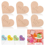 Whaline 6Pcs Valentine's Day Conversation Heart Table Wooden Sign Unfinished Love Heart Wood Slice Double-Sided Heart Tabletop Centerpiece for Whaline