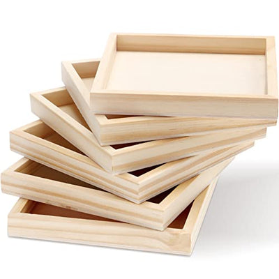 BESPORTBLE 4.7 x 4.7 in Wooden Trays, 6 Pack Square Serving Boxes - Unfinished Small Wood Serving Tray for Montessori Materials, Crafts to Paint