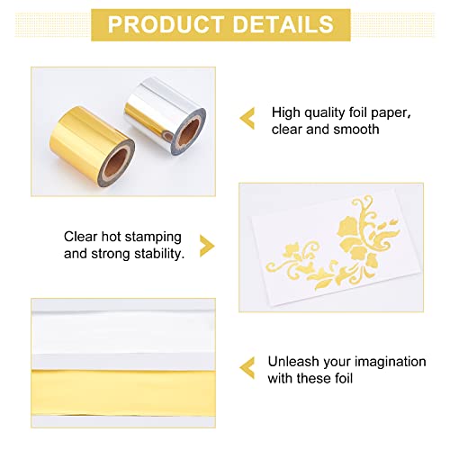 SUPERFINDINGS 2 Rolls Heat Transfer Foil Paper Golden Silver Hot Foil Transfer Sheets Hot Foil Paper Rolls for DIY Craft Embossing Scrapbooking - WoodArtSupply