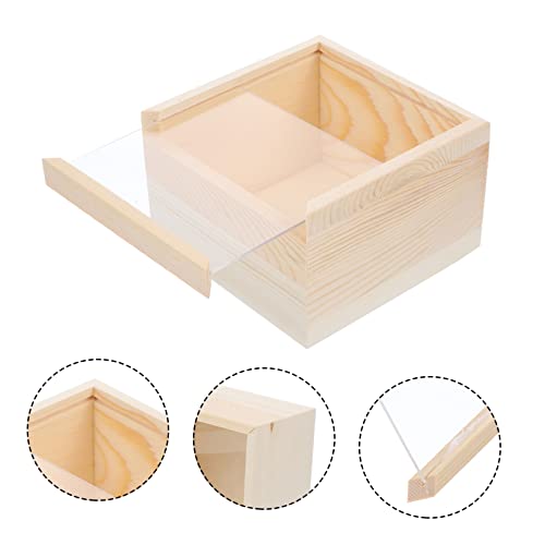 TEHAUX Box Storage Wooden Box Clear Gift Box Wooden Box with Lid Trinket Box with Lid Small Jewelry Storage Box Wooden Crates Unfinished Wooden TEHAUX