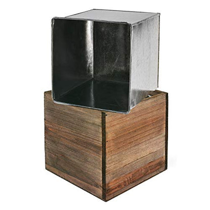 CYS EXCEL Cube Planter Box with Removable Zinc Metal Liner (8"x8"x8") | Multiple Size Choices Wood Square Planter | Indoor Decorative Window Box