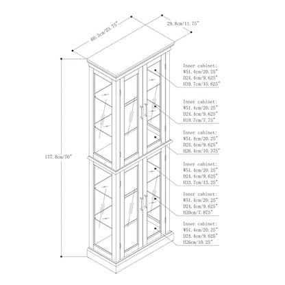 KeDiDo 70" Modern Curio Cabinet with Glass Doors and 6 Adjustable Shelves - WoodArtSupply