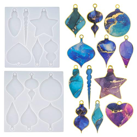 Wehous 2PCS Christmas Resin Molds, Christmas Pendant Keychain Silicone Mold, Christmas Ornament Molds for Epoxy Resin Casting, DIY Resin Accessories Wehous