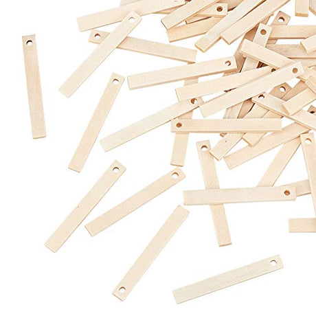 CHGCRAFT 50pcs Wooden Rectangle Charms Blank Wood Hanging Ornaments Natural Unfinished Hollow Wooden Pendants for Earring Pendant Tags Gift Jewelry CHGCRAFT