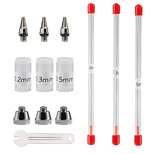SAGUD Airbrush Nozzle Needle Cap 0.2mm 0.3mm 0.5mm Replacement Accessories Parts with Wrench for Air Brush Spray Gun Kit SAGUD