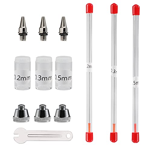 SAGUD Airbrush Nozzle Needle Cap 0.2mm 0.3mm 0.5mm Replacement Accessories Parts with Wrench for Air Brush Spray Gun Kit - WoodArtSupply