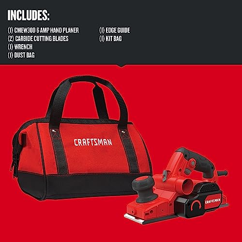 CRAFTSMAN Wood Planer, Hand Planer with Blades, Wrench and Edge Guide, 5/64-inch, 16,500 RPM, 6 Amp, Corded (CMEW300) Craftsman