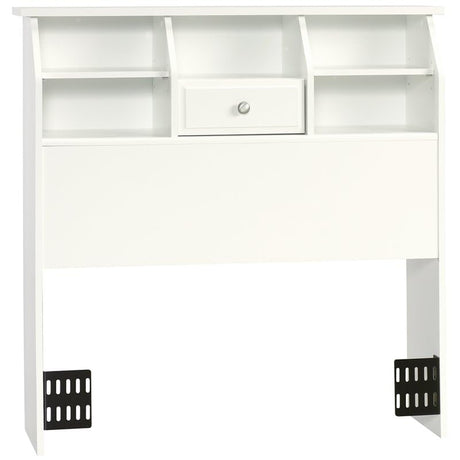 Pemberly Row White Wood Twin Bookcase Headboard with Adjustable Shelves and Hidden Storage Pemberly Row