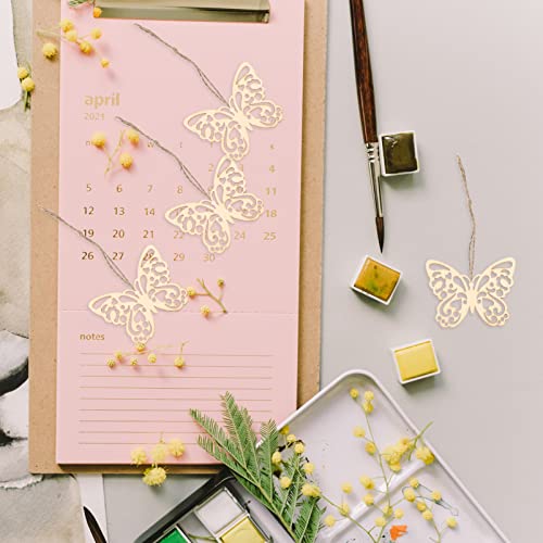 SEWACC Wood Crafts 50 Sets Wooden Butterfly Cutouts Unfinished Butterfly Shapes Blank Wood Ornaments Butterfly Embellishments with Hemp Ropes for DIY SEWACC