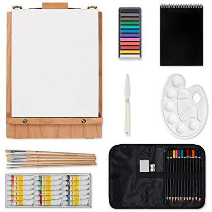 Kuyal Art Kit, 45 Piece Wooden Paint Set Crafts Drawing Painting Kit with Box Easel and 18 Acrylic Oil Paint Colors, 12 Color Pencil Etc. for Teens - WoodArtSupply