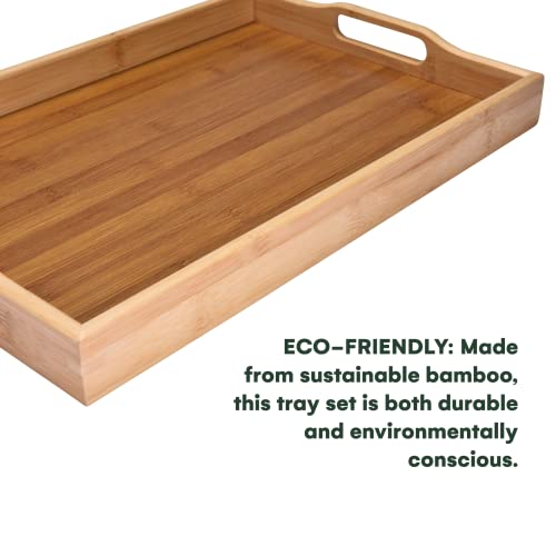 Prosumers Choice 3-Piece Set Bamboo Serving Trays with Handles - With Sizes, 1xS (38.1x25.4x4.9cm), 1xM (40.6x28.0x4.9cm), 1xL (43.2x30.5x4.9cm) - Prosumer's Choice