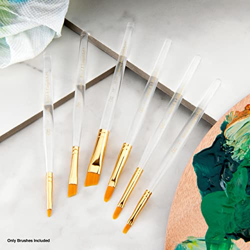 Royal & Langnickel Royal Zip N' Close Gold Taklon Clear Acrylic Filbert and Angular 7-Piece Brush Set - WoodArtSupply