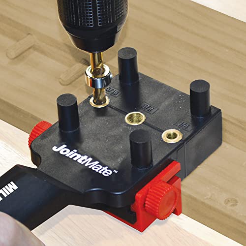 Milescraft 1332 Joint Mate - New, Improved Handheld Dowel Jig for Corner, Edge, and Surface Joints, 3 Metal Bushing Sizes (1/4", 5/16", 3/8") and Milescraft